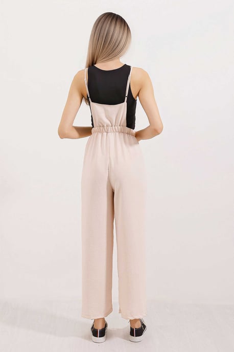 Lässig geschnittene lange Denim-Latzhose mit Tasche - Image 3