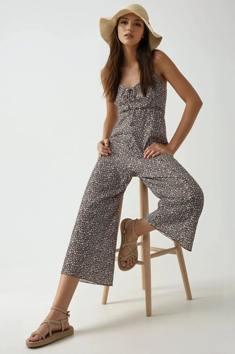 Weites Beinförmiger Floral Strick-Overall mit V-Ausschnitt - Image 4