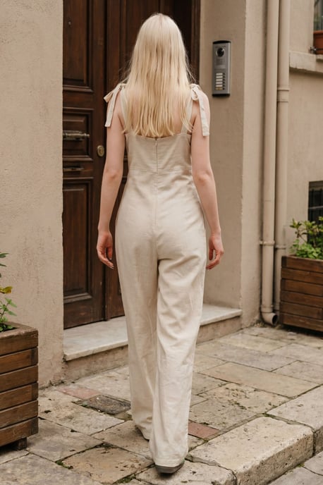 Herzchen-Ausschnitt Leinenmischung Jumpsuit - Image 2