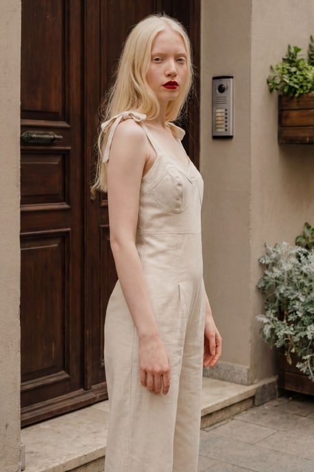 Herzchen-Ausschnitt Leinenmischung Jumpsuit - Image 3