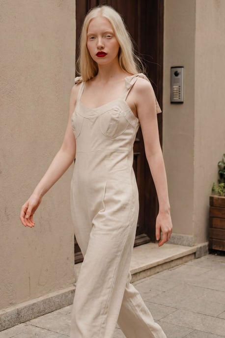 Herzchen-Ausschnitt Leinenmischung Jumpsuit - Image 5