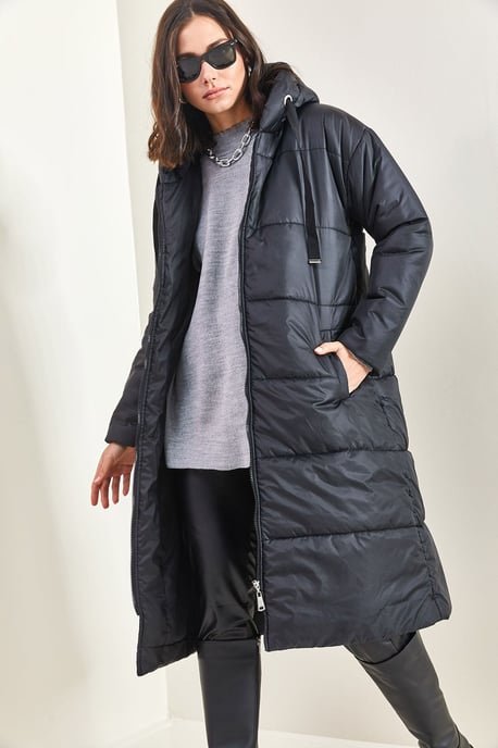 Kapuzenslong Puffer-Daunenmantel mit Taschen - Image 1