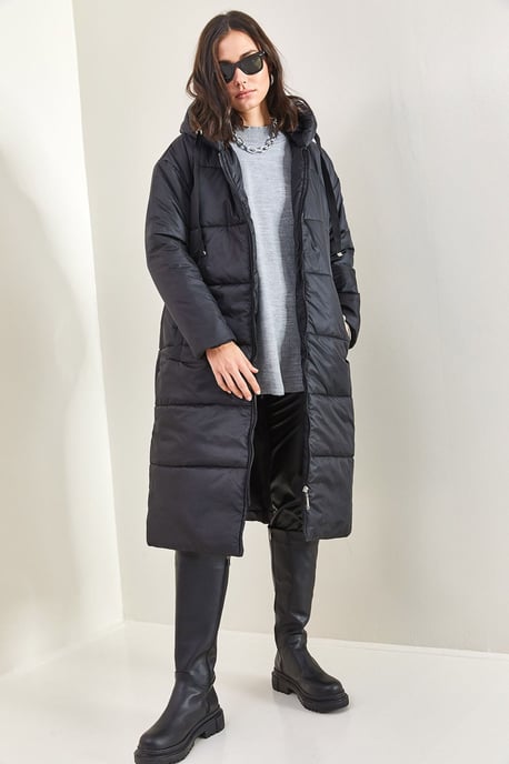 Kapuzenslong Puffer-Daunenmantel mit Taschen - Image 2
