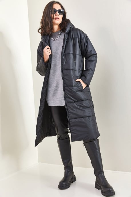 Kapuzenslong Puffer-Daunenmantel mit Taschen - Image 3