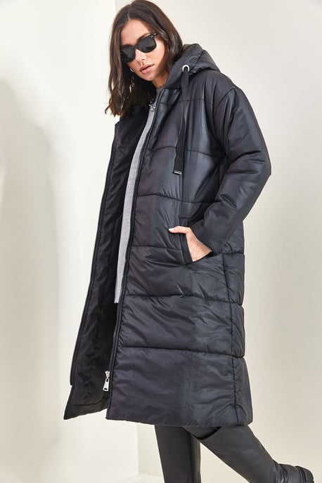 Kapuzenslong Puffer-Daunenmantel mit Taschen - Image 4