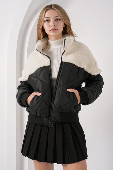 Kurze, texturierte Steppjacke mit Reißverschluss - Image 1