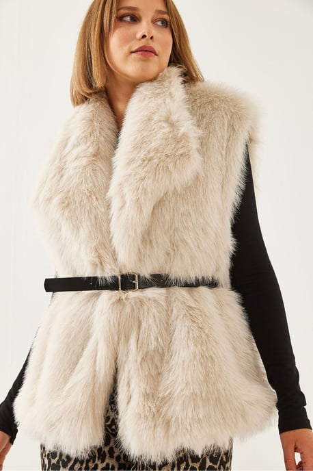Faux-Fur-Schalkragen-Gürtelloser ärmelloser Weste - Image 2