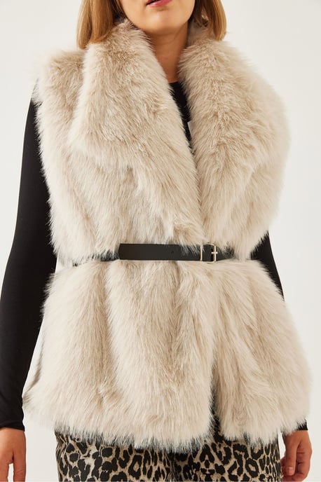 Faux-Fur-Schalkragen-Gürtelloser ärmelloser Weste - Image 3