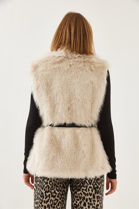 Faux-Fur-Schalkragen-Gürtelloser ärmelloser Weste - Image 4