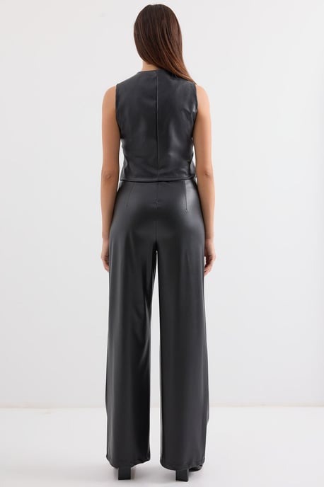 Kunstleder V-Ausschnitt Knopfbesteckter Crop-Top-Weste - Image 6