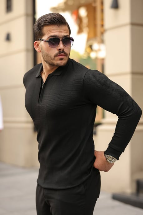 Strick-Polo-Kragen Reißverschluss-Pullover - Image 2