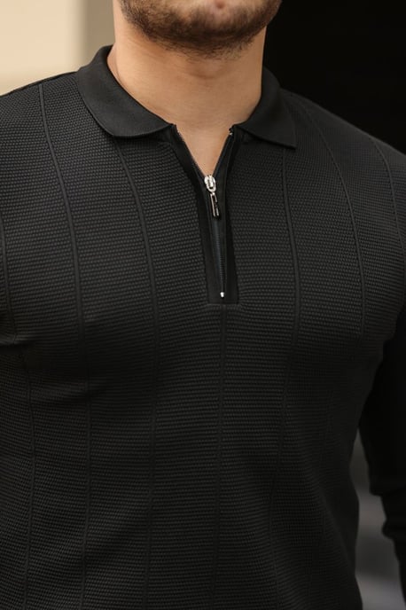 Strick-Polo-Kragen Reißverschluss-Pullover - Image 3