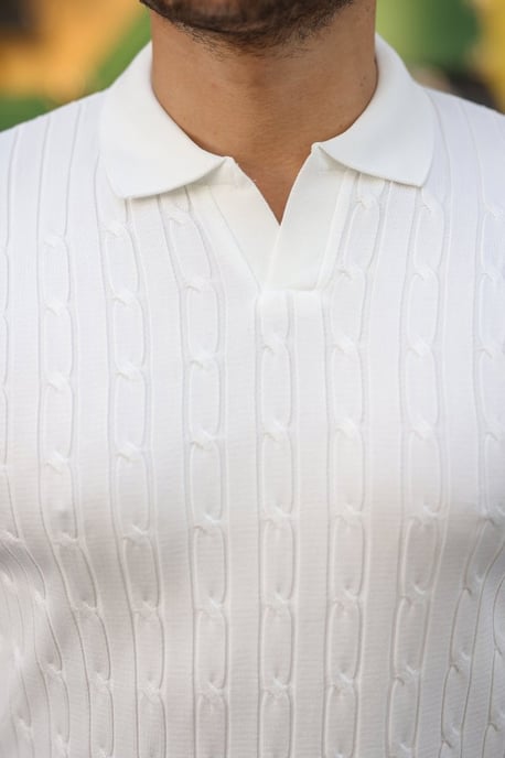 Kabelstrick-Polo-Kragenpullover - Image 3