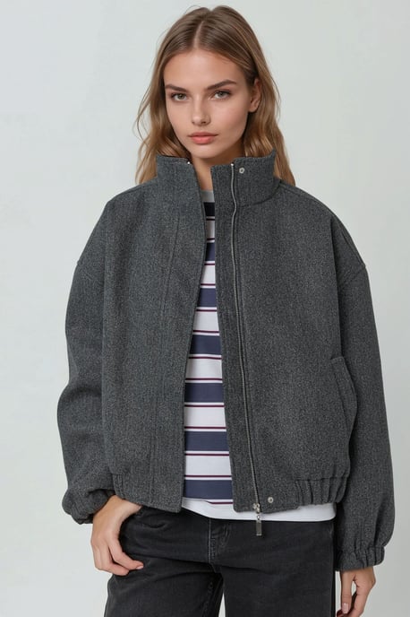 Übergroße Strukturierte Rollkragenjacke - Image 1