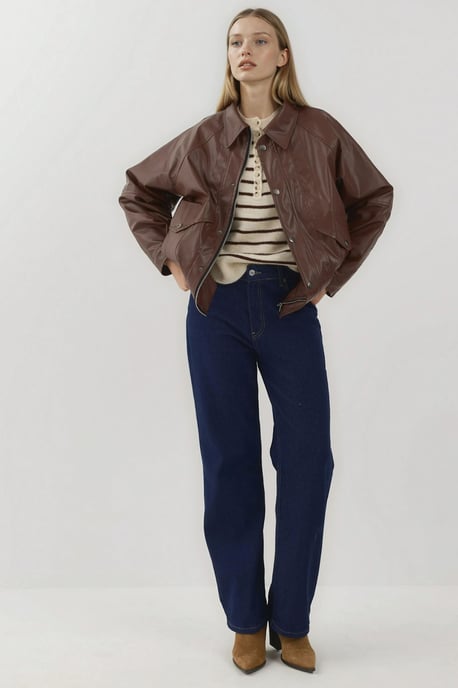 Übergroße Kunstlederjacke mit Taschen - Image 5
