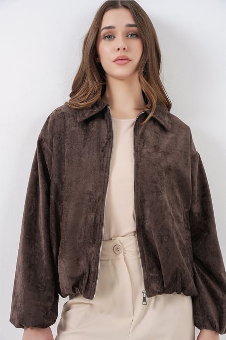 Übergroße Samt Zip-Jacke mit Taschen - Image 2