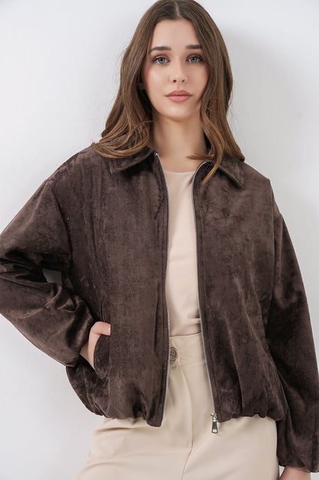 Übergroße Samt Zip-Jacke mit Taschen - Image 3