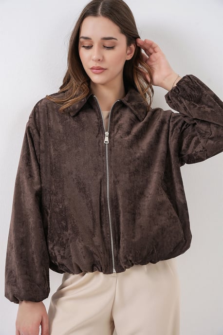 Übergroße Samt Zip-Jacke mit Taschen - Image 4