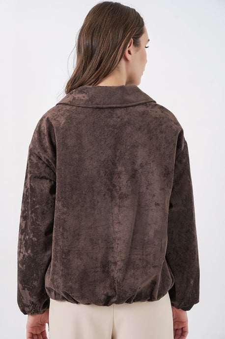 Übergroße Samt Zip-Jacke mit Taschen - Image 6
