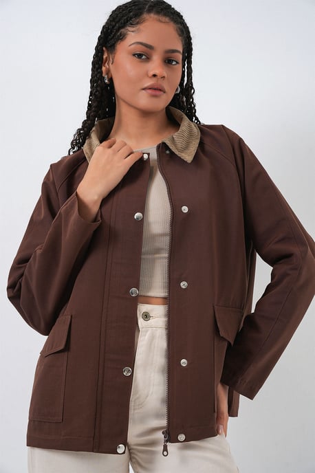 Gabardine-Jacke mit Knopfschluss und Taschen - Image 1
