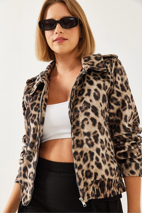 Leopardenmuster Jacquard Reißverschlussjacke - Image 3
