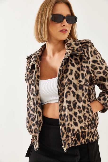 Leopardenmuster Jacquard Reißverschlussjacke - Image 4