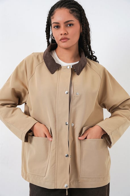 Gabardinejacke mit Knopfverschluss und Taschen - Image 4