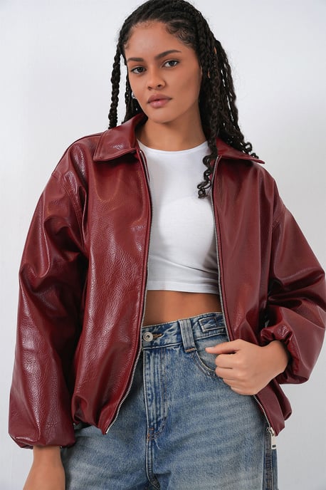 Überdimensionale F faux Leder Reißverschlussjacke - Image 1