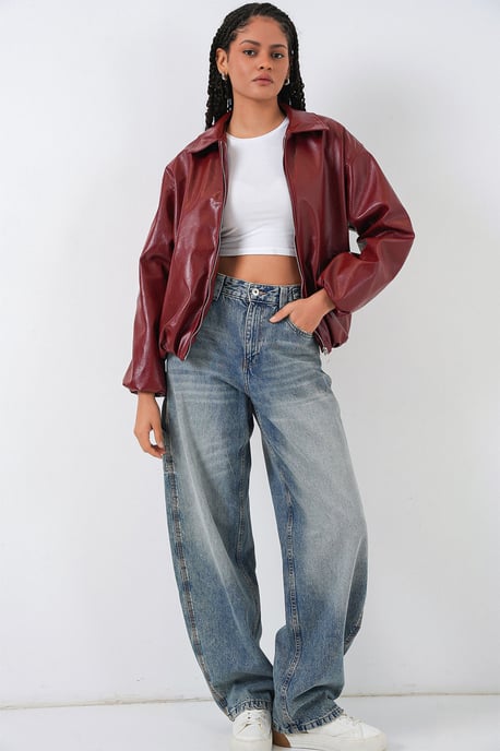 Überdimensionale F faux Leder Reißverschlussjacke - Image 2