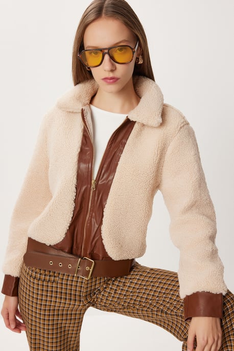 Fauxleder-Beschichtete Plüschjacke - Image 1