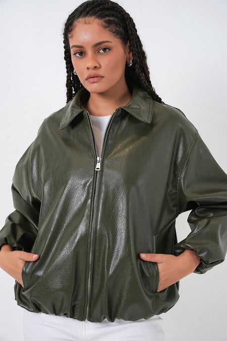 Übergroße Kunstleder-Zipperjacke - Image 4