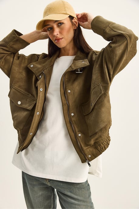 Übergroße dicke Gabardine-Jacke mit Reißverschlussverschluss - Image 1