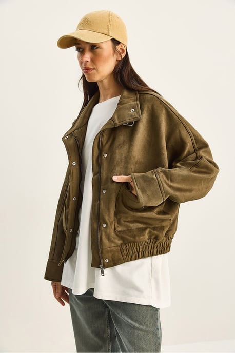 Übergroße dicke Gabardine-Jacke mit Reißverschlussverschluss - Image 3