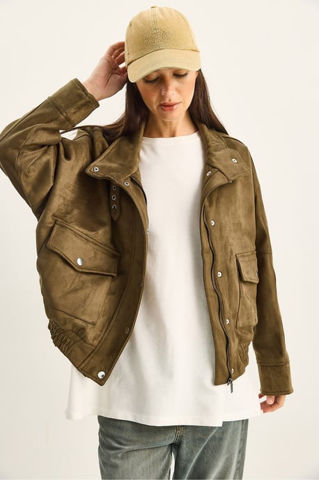 Übergroße dicke Gabardine-Jacke mit Reißverschlussverschluss - Image 4