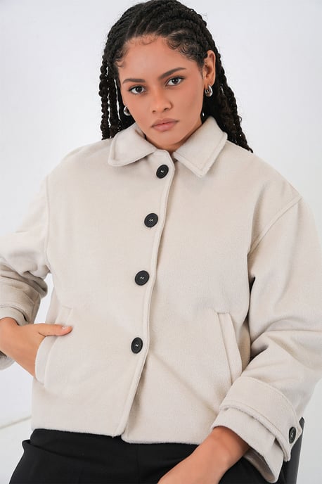 Weiche strukturierte Jacke mit Knöpfen und Taschen - Image 3