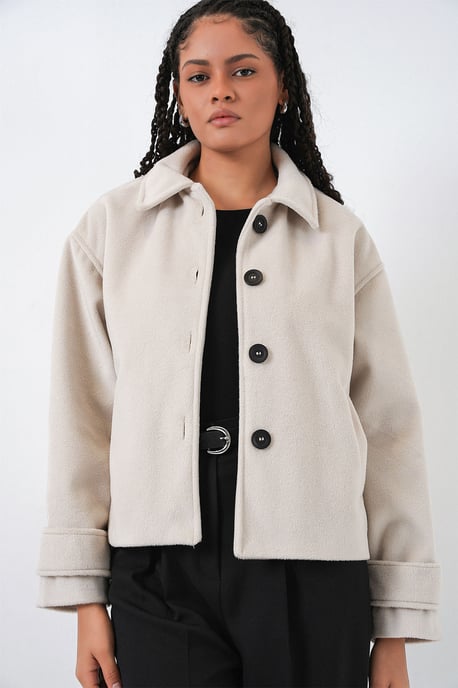 Weiche strukturierte Jacke mit Knöpfen und Taschen - Image 4