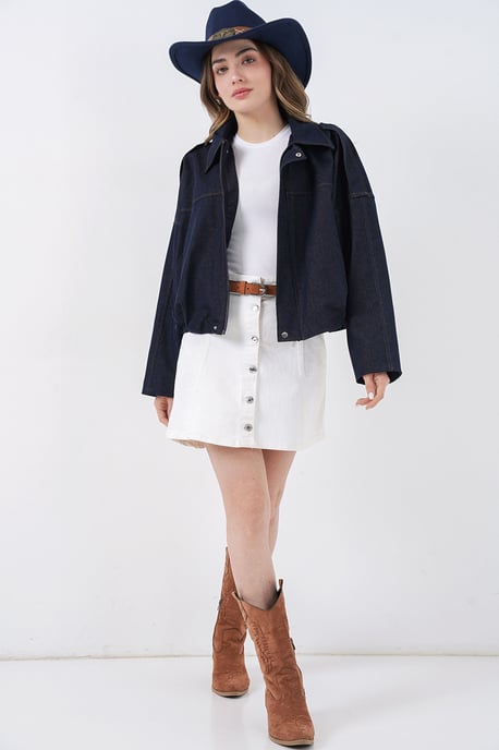 Oversized Cropped-Jacke mit Reißverschluss und Tasche - Image 2