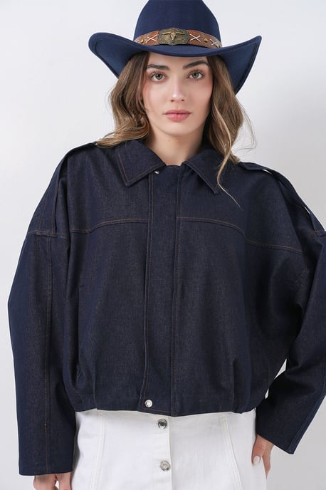 Oversized Cropped-Jacke mit Reißverschluss und Tasche - Image 3