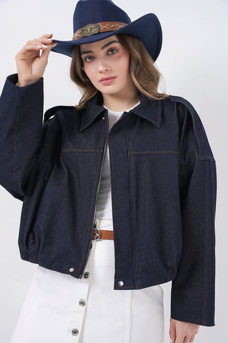 Oversized Cropped-Jacke mit Reißverschluss und Tasche - Image 4
