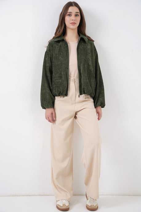 Übergroße Samt Zip-Jacke mit Taschen - Image 2