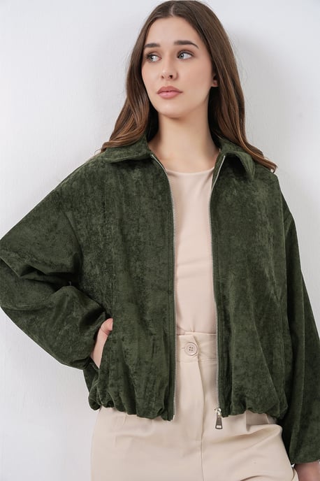 Übergroße Samt Zip-Jacke mit Taschen - Image 3