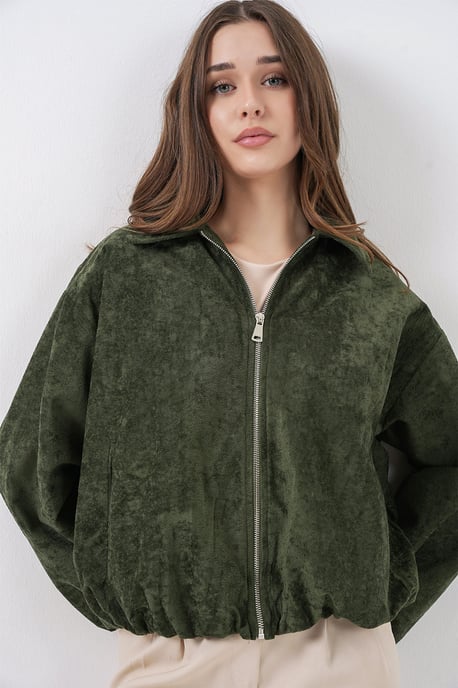 Übergroße Samt Zip-Jacke mit Taschen - Image 4