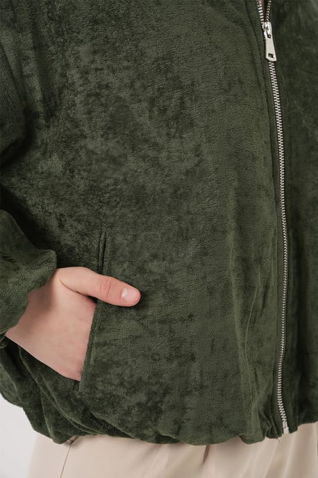Übergroße Samt Zip-Jacke mit Taschen - Image 5