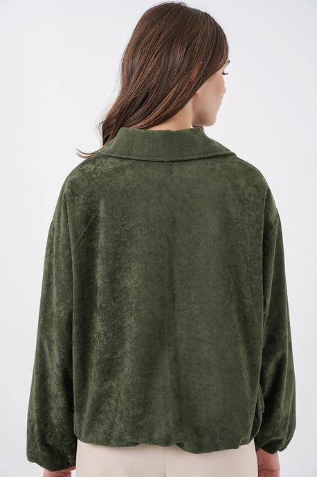 Übergroße Samt Zip-Jacke mit Taschen - Image 6