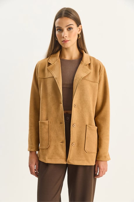 Faux-Wildleder Knopfjacke - Image 2