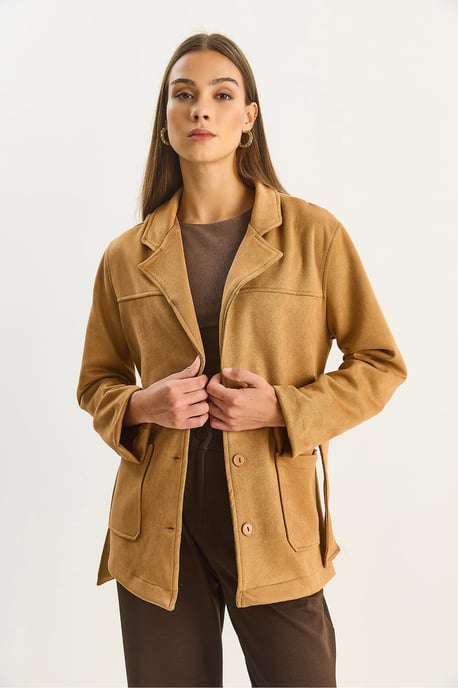 Faux-Wildleder Knopfjacke - Image 3