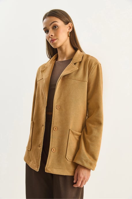 Faux-Wildleder Knopfjacke - Image 4