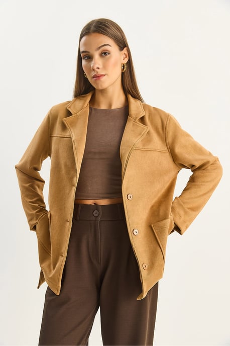 Faux-Wildleder Knopfjacke - Image 5