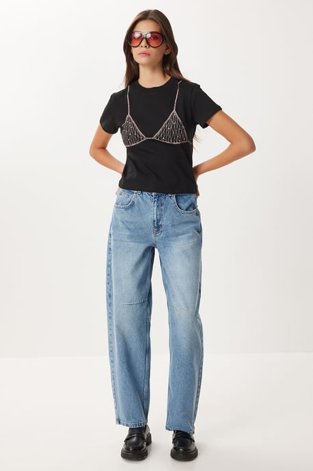 Hochwaisted Ballonjeans mit Stiefelsaum - Image 2