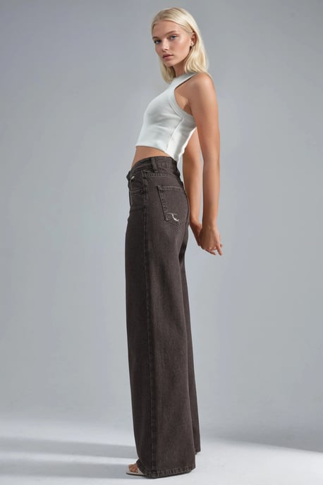 90er Jahre Hohe Taille Weite Beine Denim Jeans - Image 2